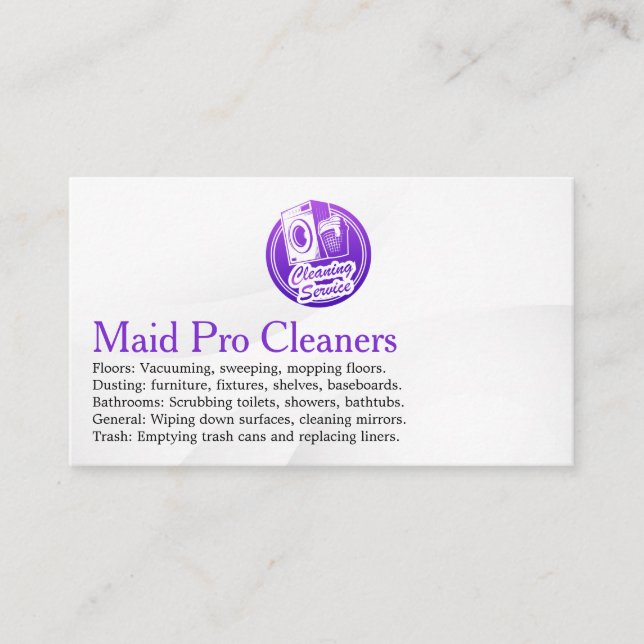 Tarjeta De Visita Logotipo de Servicios de Limpieza | Lavadora (Anverso)
