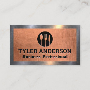 Tarjeta De Visita Logotipo de Silverware   Fondo metálico de cobre
