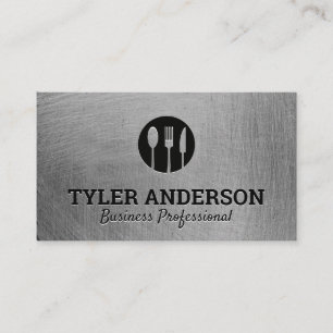 Tarjeta De Visita Logotipo de Silverware   Textura de cepillado metá