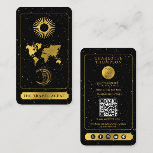 Tarjeta De Visita Logotipo de Tarot Celeste Agente de viaje Black Go