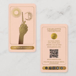Tarjeta De Visita Logotipo de Tarot Celestial Peluquera Rubor Rosa D