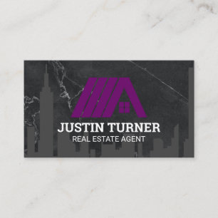 Tarjeta De Visita Logotipo de techo de bienes raíces púrpura   Mármo