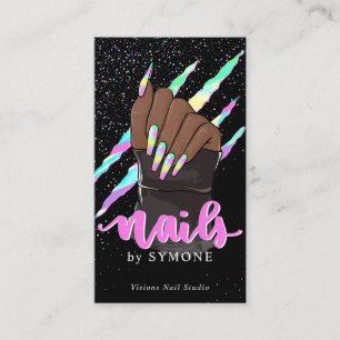Tarjeta De Visita Logotipo de tienda de nail Slash Nail Tech Hologra