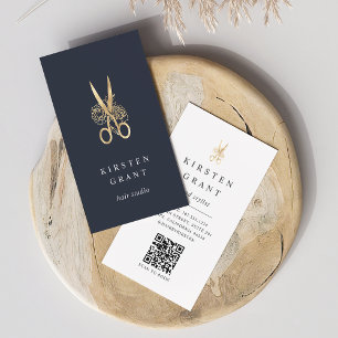 Tarjeta De Visita Logotipo de tijeras florales de oro Código QR Hair