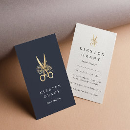 Tarjeta De Visita Logotipo de tijeras florales de oro Hairstylist
