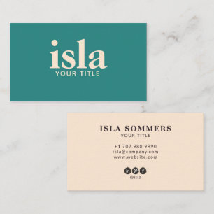 Tarjeta De Visita Logotipo de tipografía crema turquesa minimalista