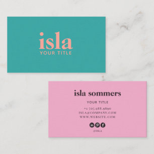 Tarjeta De Visita Logotipo de tipografía rosa acuático minimalista