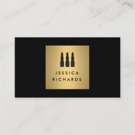 Tarjeta De Visita Logotipo de trío de lápiz labial negro/dorado para