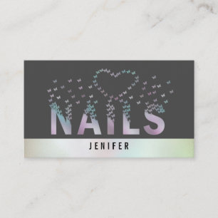 Tarjeta De Visita Logotipo de uñas de mariposas holográficas de lujo