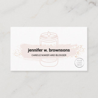 Tarjeta De Visita logotipo de vela de soja simple elegante rosa blan