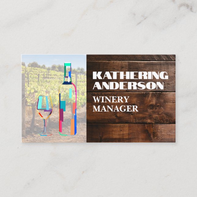 Tarjeta De Visita Logotipo de vino artístico | Madera (Anverso)