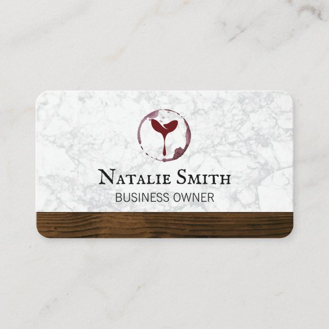 Tarjeta De Visita Logotipo de vino | Marble Wood (Anverso)
