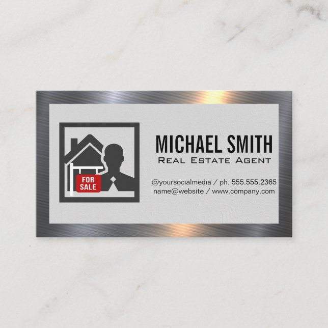Tarjeta De Visita Logotipo del agente inmobiliario | Borde Metalizad (Anverso)