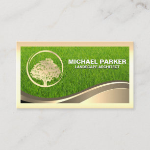 Tarjeta De Visita Logotipo del árbol de oro   Grasa   Marco dorado