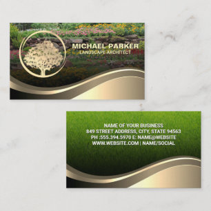 Tarjeta De Visita Logotipo del árbol de oro   Jardín de flores de hi