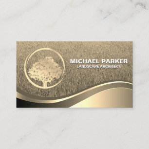 Tarjeta De Visita Logotipo del árbol de oro   Ola metálica de oro