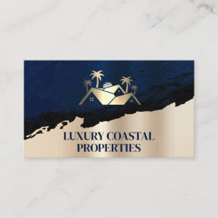 Tarjeta De Visita Logotipo del árbol de palmeras inmobiliario   Oro 