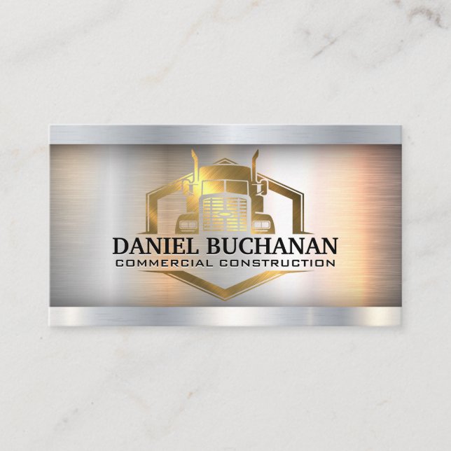 Tarjeta De Visita Logotipo del camión Gold Semi | Industrial metálic (Anverso)