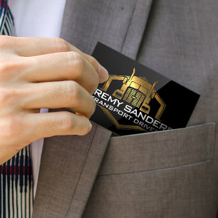 Tarjeta De Visita Logotipo del camión metálico de oro   Glosa negra