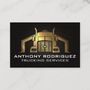 Tarjeta De Visita Logotipo del camión metálico de oro   Industrial