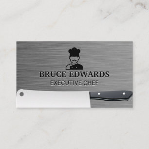Tarjeta De Visita Logotipo del chef   Carnicero metálico