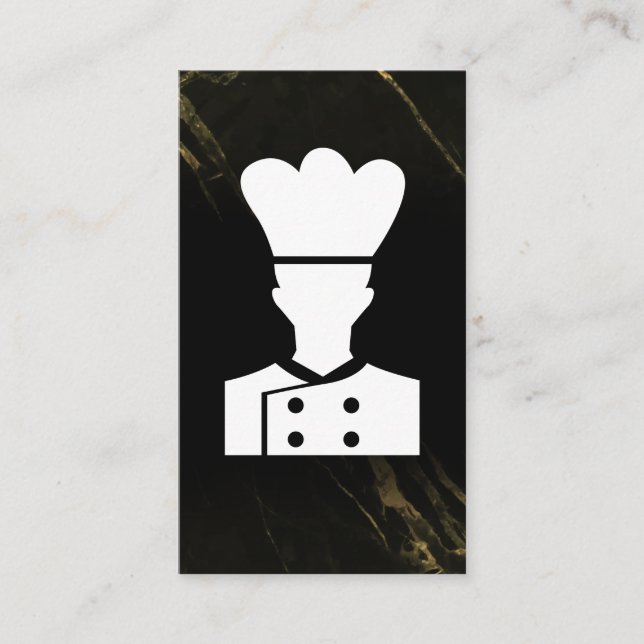 Tarjeta De Visita Logotipo del chef | Mármol negro (Anverso)