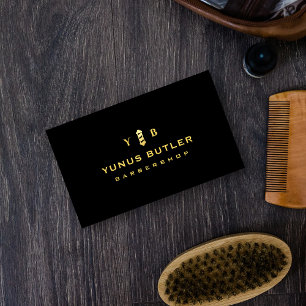 Tarjeta De Visita Logotipo del Cuello de Oro Monograma de Barbería