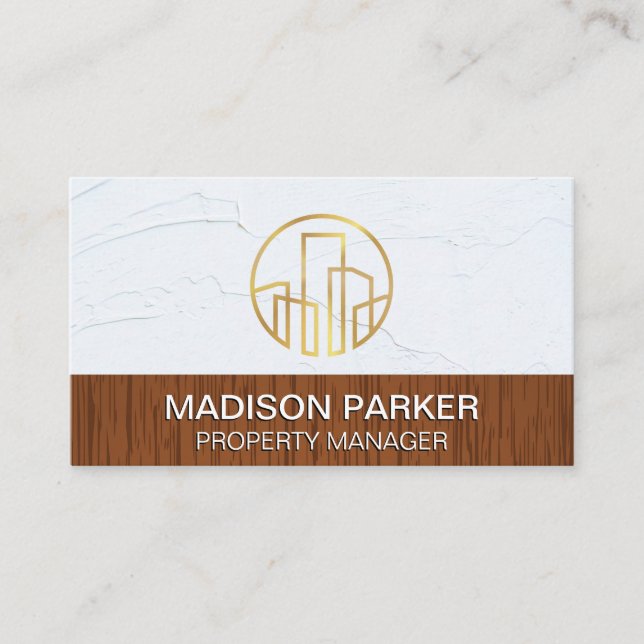 Tarjeta De Visita Logotipo del Edificio Comercial Dorado (Anverso)
