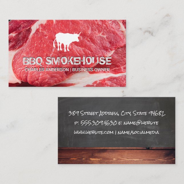 Tarjeta De Visita Logotipo del ganado vacuno | Steak (Anverso / Reverso)
