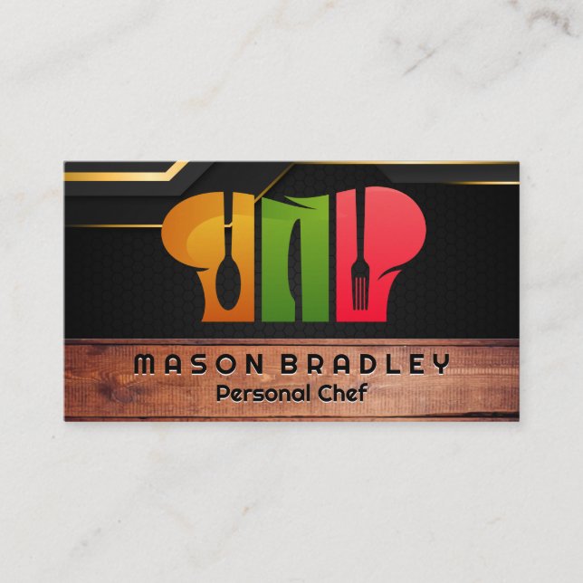 Tarjeta De Visita Logotipo del Gorra Chef | Madera (Anverso)