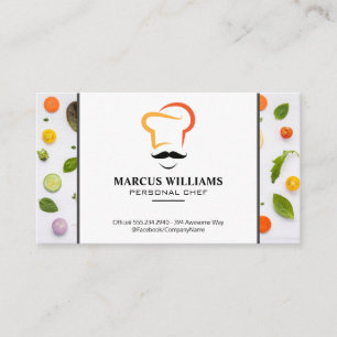 Tarjeta De Visita Logotipo del Gorra del chef   Patrón vegetal