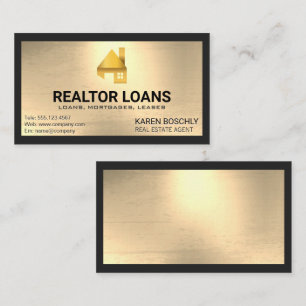 Tarjeta De Visita Logotipo del hogar dorado   Fondo metálico de oro