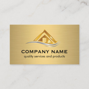 Tarjeta De Visita Logotipo del Hogar Inmobiliario Gold Silver