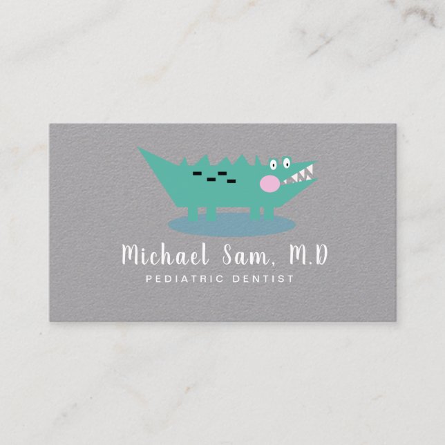 Tarjeta De Visita Logotipo del lagarto pediátrico dentista (Anverso)