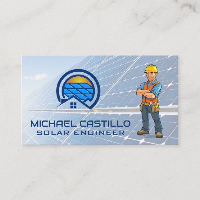 Tarjeta De Visita Logotipo del panel solar | Trabajador técnico | En (Anverso)