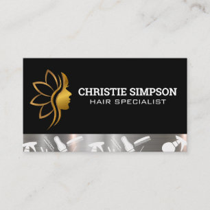 Tarjeta De Visita Logotipo del pelo de la mujer dorada   Belleza est