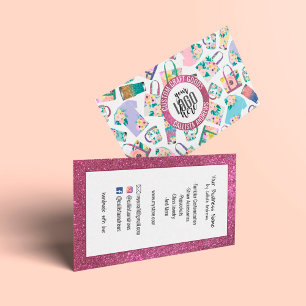 Tarjeta De Visita Logotipo del Purpurina floral Verde azulado rosa E