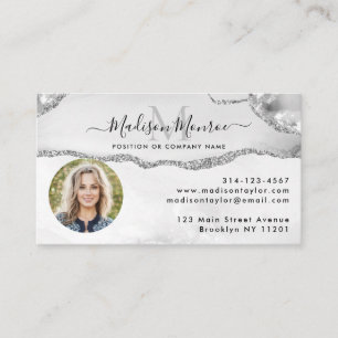 Tarjeta De Visita Logotipo del Purpurina Gris Glam Silver Agic Monog