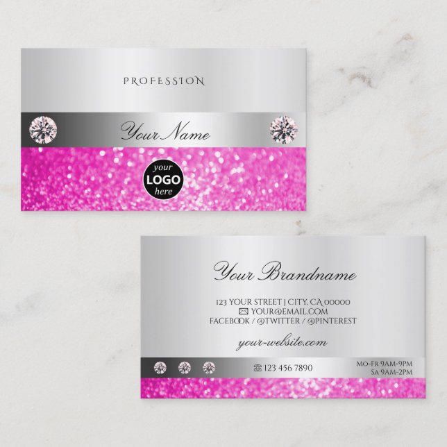 Tarjeta De Visita Logotipo del Purpurina rosa Shimmer Silver Jewels  (Anverso / Reverso)
