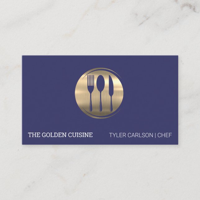 Tarjeta De Visita Logotipo del restaurante Gold Silverware (Anverso)