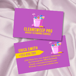 Tarjeta De Visita Logotipo del servicio de limpieza de casas rosadas