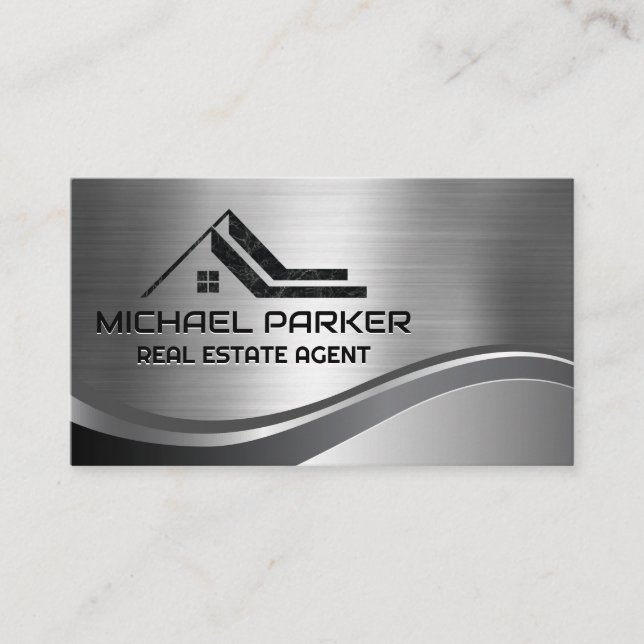 Tarjeta De Visita Logotipo del techo inmobiliario | Metálico (Anverso)