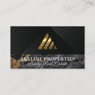 Tarjeta De Visita Logotipo del triángulo metálico de oro   Mármol