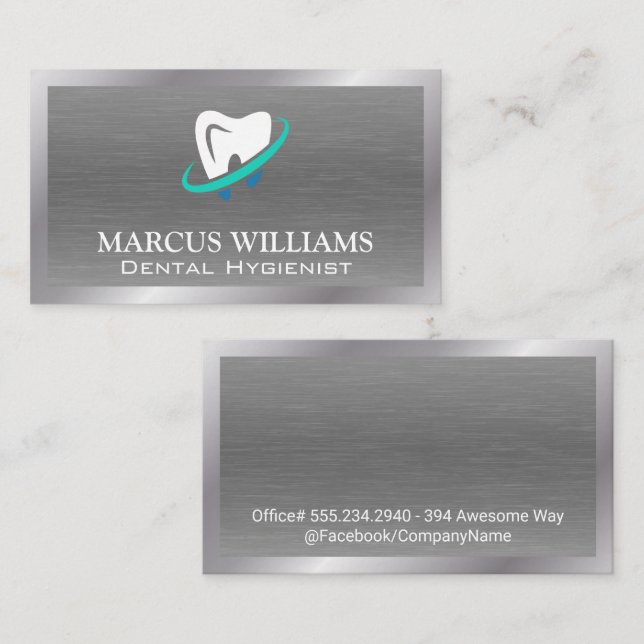 Tarjeta De Visita Logotipo dental | Fondo metálico (Anverso / Reverso)