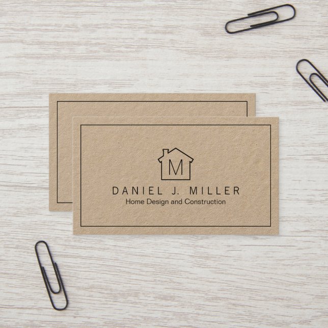 Tarjeta De Visita Logotipo doméstico simple Monograma Kraft Minimali (Anverso/Reverso In Situ)