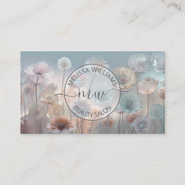 Tarjeta De Visita Logotipo Dreamy Transparent Flowers (Anverso)