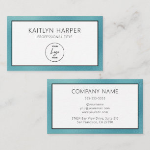 Tarjeta De Visita Logotipo elegante con borde de lámina azul verde