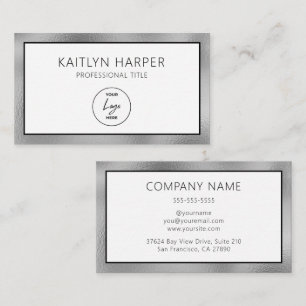 Tarjeta De Visita Logotipo elegante con borde de lámina de plata