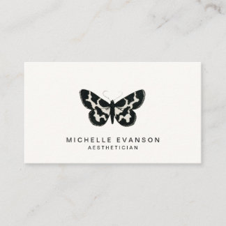 Tarjeta De Visita Logotipo elegante de mariposa blanca y negra moder