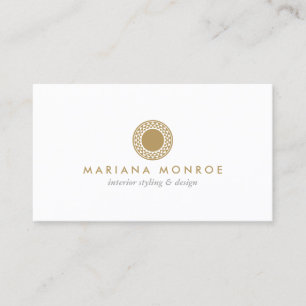 Tarjeta De Visita LOGOTIPO ELEGANTE del SOL del ORO en BLANCO